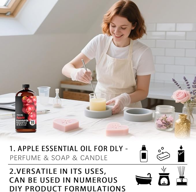 Apple Essential Oil, Apple Oil 16 Fl Oz 480 ML for Diffuser Humidifier Yoga Cleaning DIY Candle Soap Making Perfume Gift for Women Essential Oils