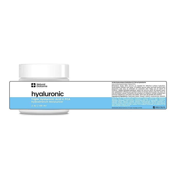 Natual Outcome - Hyaluronic Acid Moisturizer Face Cream for Skin, Daily Day & Night Hydrating Lotion Triple Hyaluronic Acid & PCA - Vegan, Cruelty Free, Fragrance Free 2 OZ