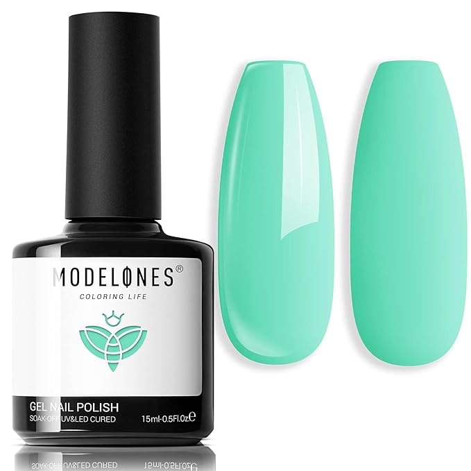 modelones Gel Nail Polish, 15 ML Pastel Blue Green Solid Color Gel Polish Soak Off LED High-Pigmented & Shine Long Wear Gel Polish Nail Art Manicure Gift DIY Salon Home, 0.5 fl oz
