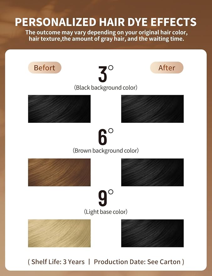 Black Hair Dye Shampoo, 3-in-1 Hair Color, Permanent, Unisex, 100% Gray Coverage, Seamless Root Blend, Last More than 30 Days, 7 Plant Extracts, Frizz-Free, with Dye Tools, 500ml