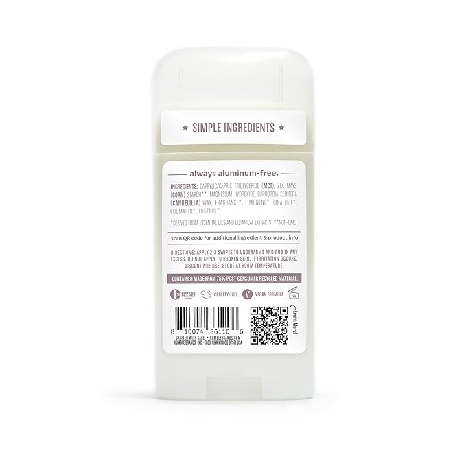 HUMBLE BRANDS Aluminum-Free Deodorant, Vegan and Cruelty- free, Formulated for Sensitive Skin, Patchouli & Copal, 2.5 Ounce (Pack of 1)