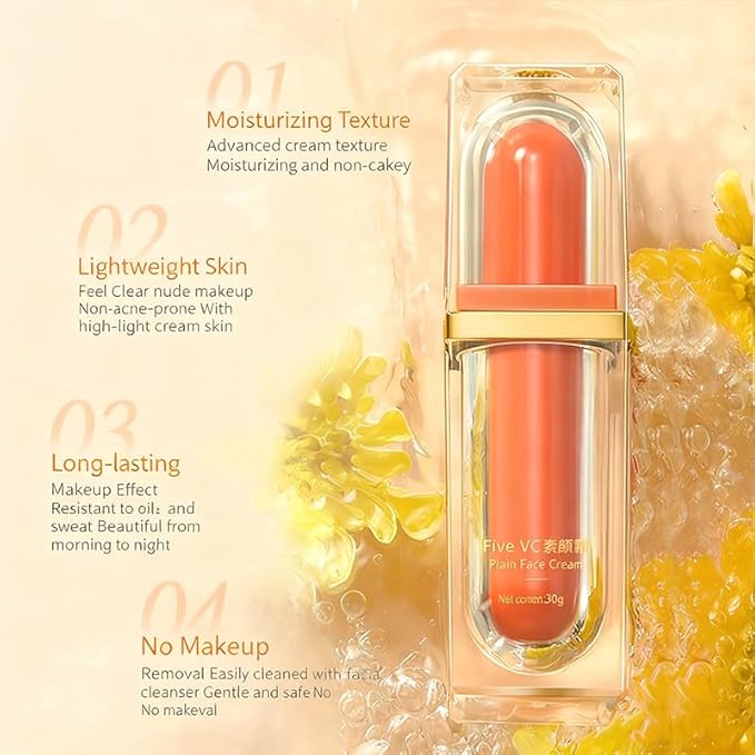 Vitamin C Makeup Tone up Cream, Five Vitamin C Natural Makeup Cream, Moisturizing Brightening Concealer, Deep Hydration, Conceal Pores, Lightweight Long Lasting, For All Skin Type (3PCS)