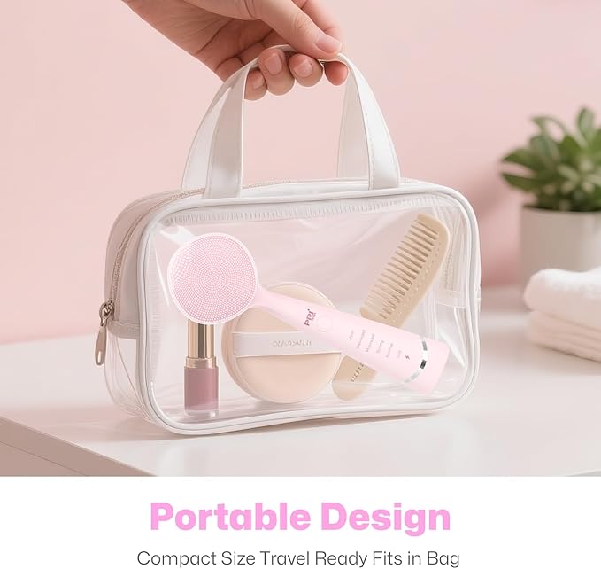 PRITECH Facial Cleansing Brush, Rechargeable Silicone Face Scrubber with Constant-Temperature Heating, Vibrating Exfoliator Scrubber for Deep Pore Cleaning, Waterproof Face Brush for Women & Men -Pink