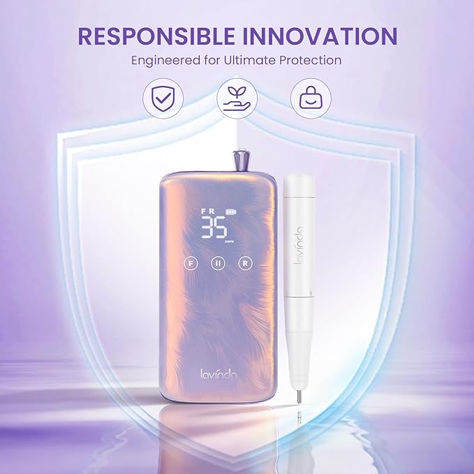 Lavinda Professional Nail Drill - 35,000 RPM Rechargeable Electric Nails File with Coreless Motor, Fast Charge & 3000mAh, 8-Piece Nail Drill bits Set for Manicure/Pedicure (Iridescent Pearl)