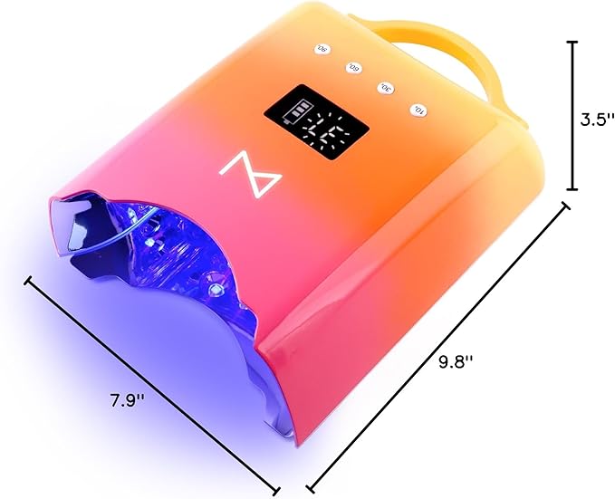 M - NEO Cordless & Rechargeable Nail Curing Lamp 78W with 4 LCD Time Display Timer, Auto Sensor, and Spacious Interior for All Hand Sizes and Nail Lengths (Gradient Pink Gold)