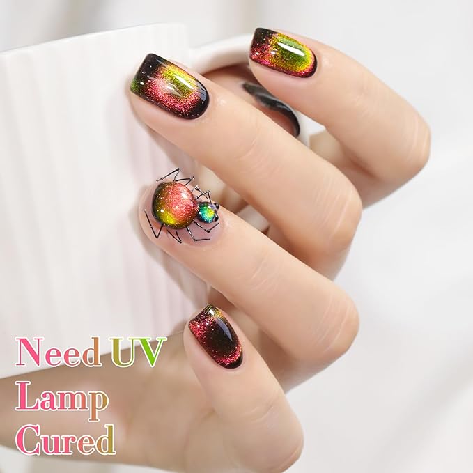 Double Rhythm 0.5 OZ Cat Eye Gel Polish with Magnet 15ML Holographic Glitter Shimmer Translucent Jelly Color Magnetic Polish Salon DIY at Home (Triple Light-MC1050)