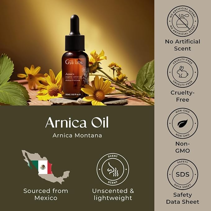 Gya Labs Arnica Carrier Oil - 1 Fl Oz - for Hair, Skin, Face, Scalp & Body Massage