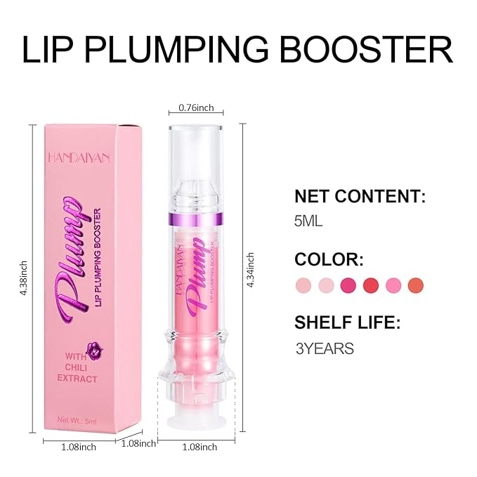 Erinde Natural Spicy Lip Plumping Booster & Oil, Ultra-Hydrating Plump Lip Plumper, Glossy Finish Fuller Lip Plumping Lip Gloss for Women Girls, 03#