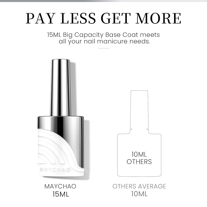 MAYCHAO Clear Gel Base Coat, 15ml No Wipe Sheer Base Coat Soak Off Nail Lamp Transparent Translucent Gel Nail Polish Long Lasting for Home Nail DIY Manicure, 0.5 OZ