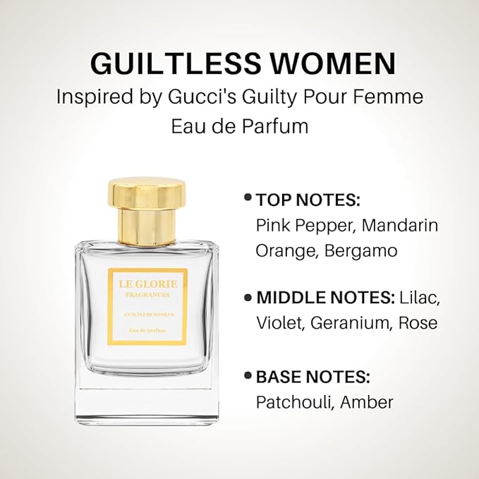 Inspired by G*cci Guilty Pour Femme Eau de Parfum, Guiltless Women EDP, Long Lasting 12-14 Hours Perfume Spray for Women, All Skin Types, Cruelty Free - 0.33 oz 10ml