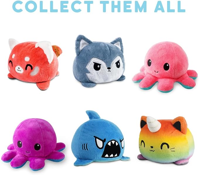 TeeTurtle - The Original Reversible Octopus Plushie - Black + Gray - Cute Sensory Fidget Stuffed Animals That Show Your Mood