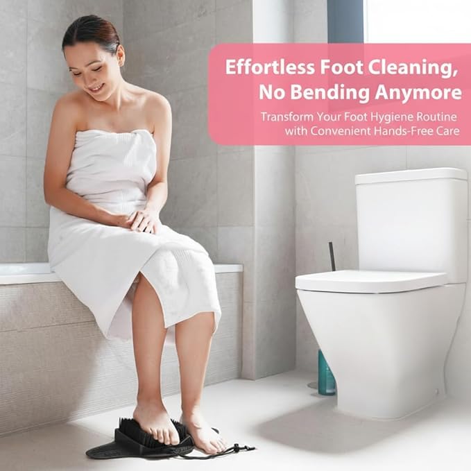 Efforest Shower Foot Scrubber Mat with Pumice Stone - Cleans, Smooths & Removes Dead Skin on Foot Without Bending, Foot Callus Remover with Non-Slip Suction Cups (Black)