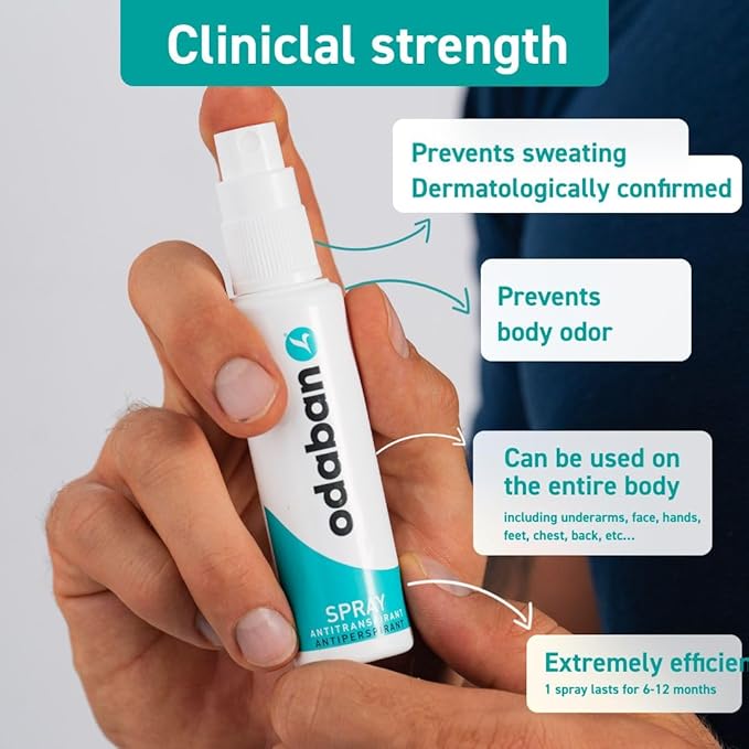 Odaban Antiperspirant Spray, Clinical Strength Aluminium Chloride Strong Antiperspirant Hyperhidrosis Treatment for Excessive Sweating, Fragrance-free
