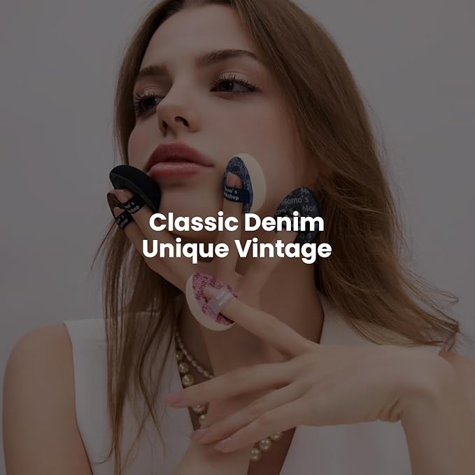 Mini Denim Makeup Sponge Set, Multi-Use Mini Makeup Blenders Sponge for Liquid/Cream/Concealer/Blush/Highlighter, Perfect for Detail Work & Travel,5PCS Mini Concealer Puffs with Storage Case