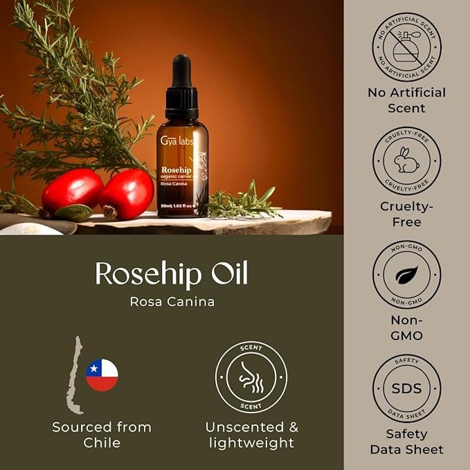 Gya Labs Rosehip Carrier Oil - 1 Fl Oz - for Hair, Skin, Face, Scalp & Body Massage