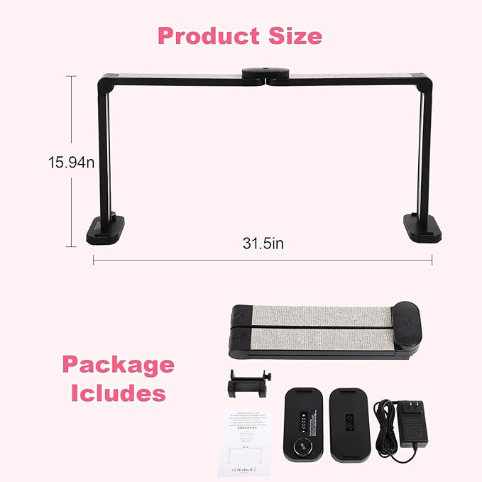 34in Half Moon Light for Nail Desk, Foldable LED Lamp for Nail Art, Tattooing, Craft Making, Stepless Dimming, 3000-6000K Color Temperature Adjustment, 456 Light Beads, White with Diamond