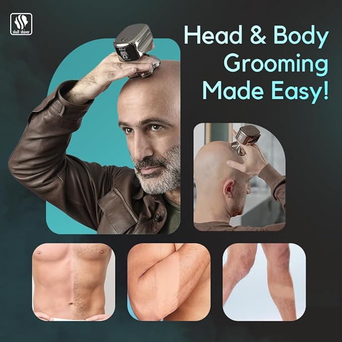 Skull Shaver Pitbull Platinum PRO Head & Face Shaver Kit - Cordless Electric Shaver - Wet & Dry Shaving Capabilities - Comes with Travel Case, USB Charging Cable & Rinse Stand