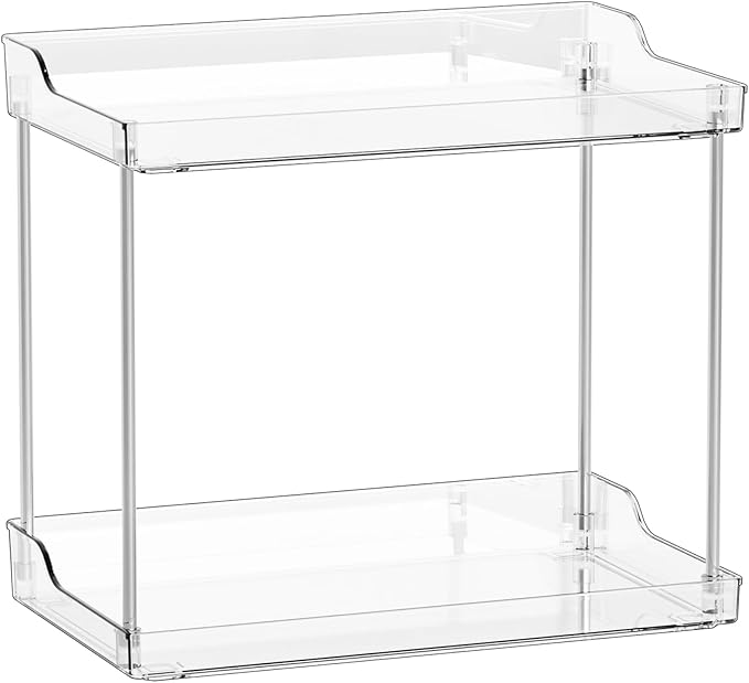 Yieach Clear Acrylic Bathroom Counter Organizers and Storage Tray, 2 Tier Makeup,Perfume,Skincare Organizer Shelf & Vanity Storage for Bedroom and Counter Top Spice Racks for Kitchen Corner,Rectangle