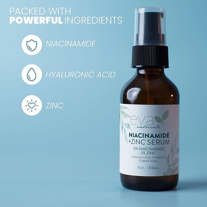 Eva Naturals Niacinamide Serum for Face with Zinc PCA & Botanical Hyaluronic Acid – Pore Minimizer, Dark Spot & Redness Relief, Skin Tone & Texture Support – Lightweight Cream Alternative (1 oz)