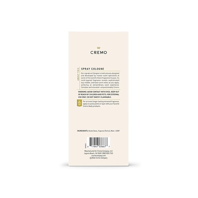 Cremo Cologne For Men - Italian Bergamot Mens Cologne Spray, A Combination of Italian Bergamot, Neroli Blossom, and Fresh Vetiver, Multi-Layered Signature Men's Fragrances, 3.4 Fl Oz