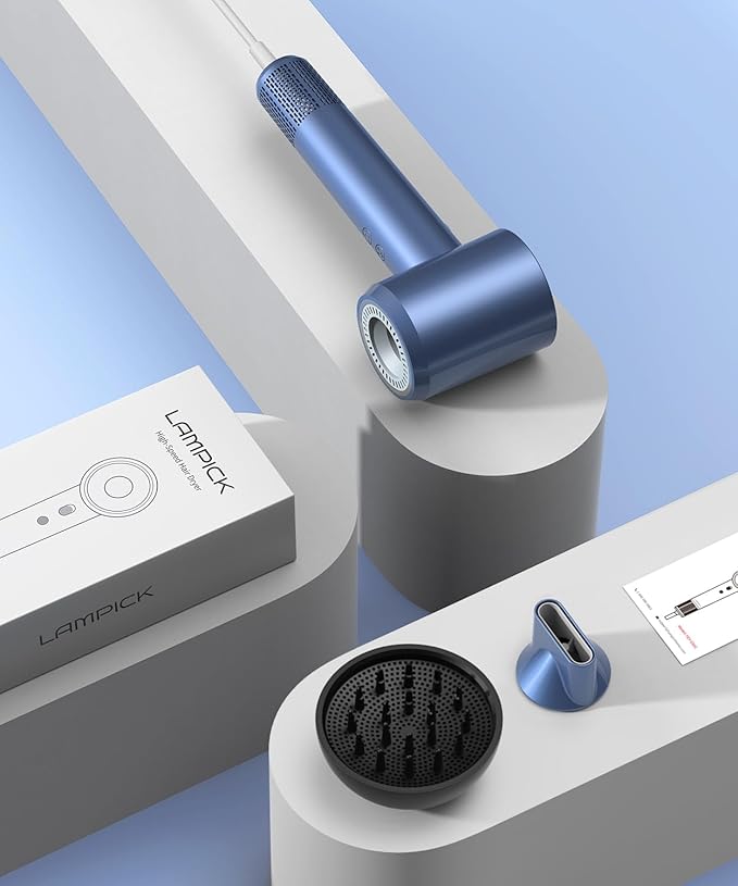 Hair Dryer, 150000 RPM Lightweight High Speed Ionic Blow Dryer for Fast Drying, 500 Million Negative Ions Care & Heat-Control Hairdryer with Magnetic Diffuser & Nozzle, 5 Temps & 3 Speeds