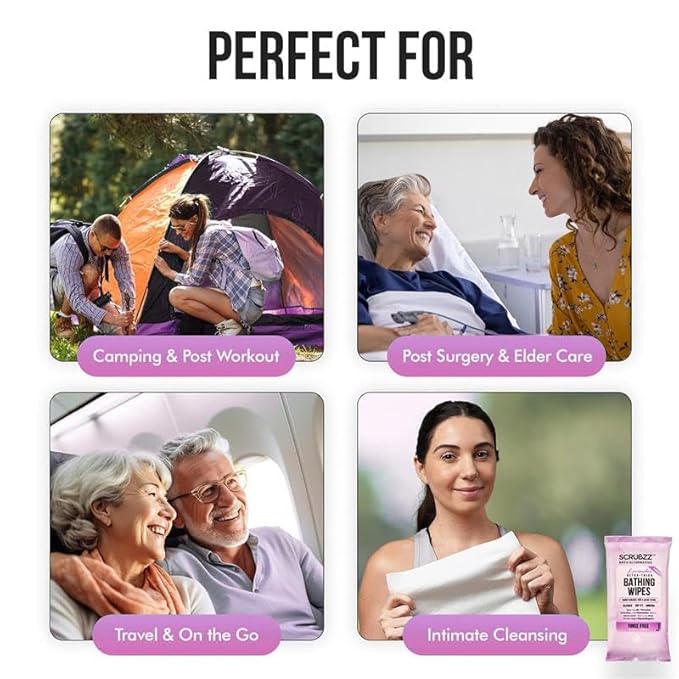 Extra Large Bath Wipes for Adults Bathing No Rinse - 40 Disposable Body Cleansing Wipes for Men, Women & Elderly - Great for Gym, Camping, Post Surgery - Shower Wipes - Lavender