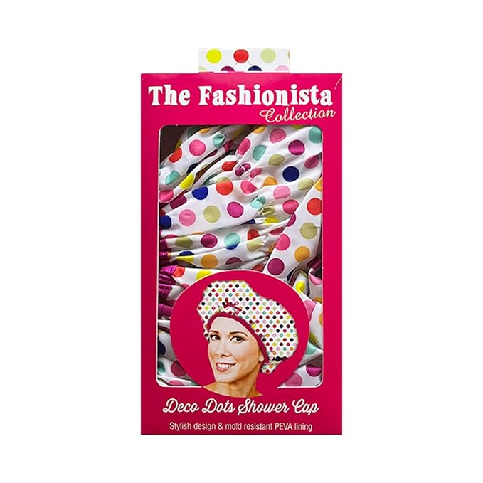 Reusable Bath & Shower Cap Lined, Oversized Waterproof Shower Caps Large Designed for all Hair Lengths with PEVA Lining & Elastic Band Stretch Hem Hair Hat - Fashionista Deco Dots
