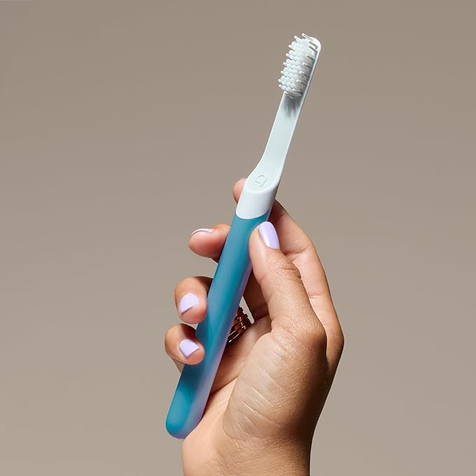 Quip Sonic Electric Toothbrush for Adults - Time Travel & Soft Bristles with Travel Case & Replacement Brush Head - 3 Month Battery Life, Plastic Handle - Marine Blue