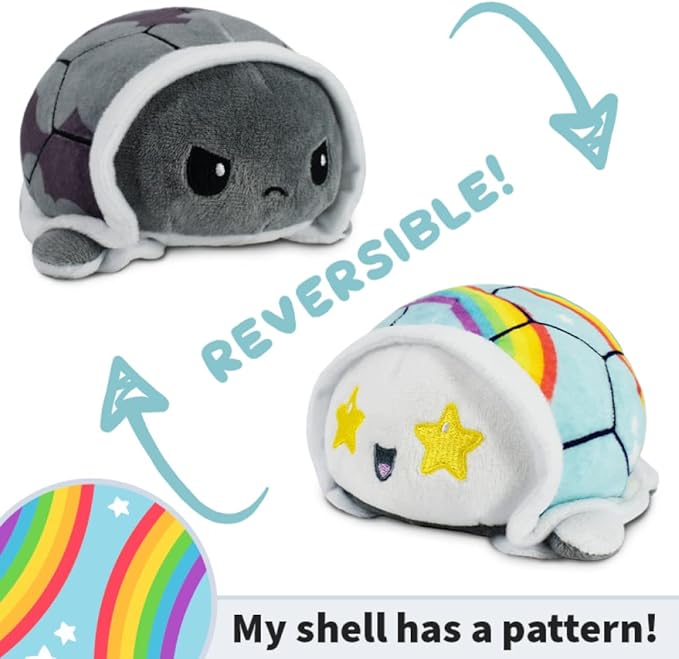 TeeTurtle - The Original Reversible Turtle Plushie - Rainbows - Cute Sensory Fidget Stuffed Animals That Show Your Mood 3.5 inch