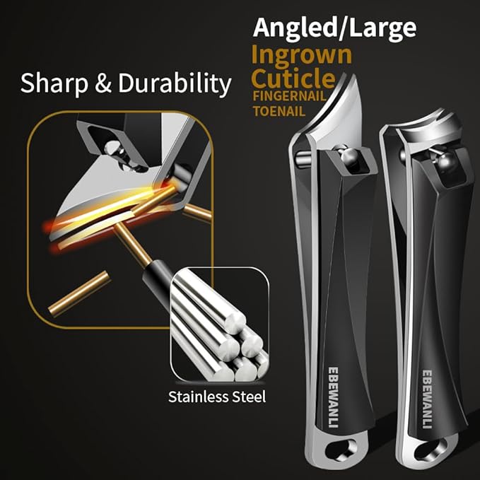 Nail Clippers Set, Ultra Sharp Nail Clippers for Men, Slanted Angled Ingrown Toenail Clipper and Curved Fingernail Clipper Cutters, Stainless Steel Finger Nail Clippers Adult