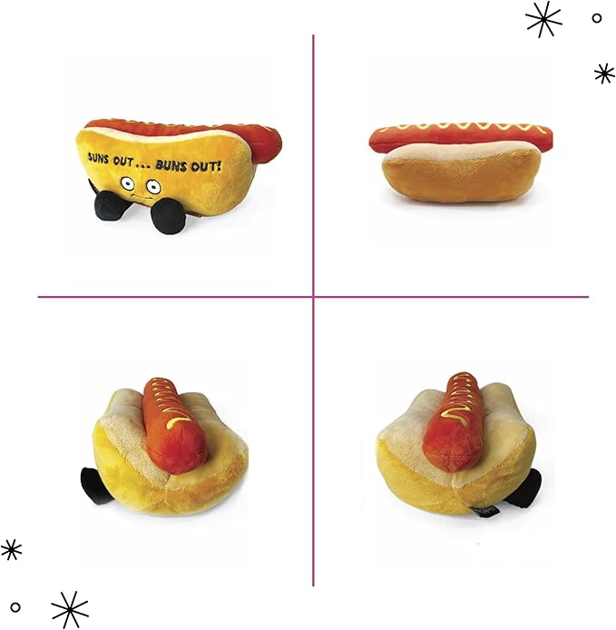 Punchkins Hot Dog Plushie - Suns Out, Buns Out Cute Hot Dog Plush, Sassy & Funny Food Plush Toy for Gifting