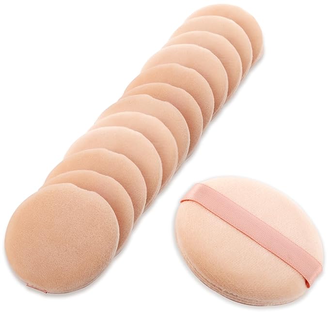 12Pcs Powder Puff for Face Powder Sponge Makeup Puffs Velour Puff with Ribbon Round Powder Puff For Loose and Foundation Replacement Makeup Tool