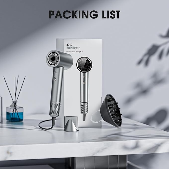 Hair Dryer, Professional Ionic Hair Dryer for Fast Drying, High Speed Hair Blow Dryer with Diffuser for Home Salon Travel, Constant Temperature Hair Care Without Hair Damage