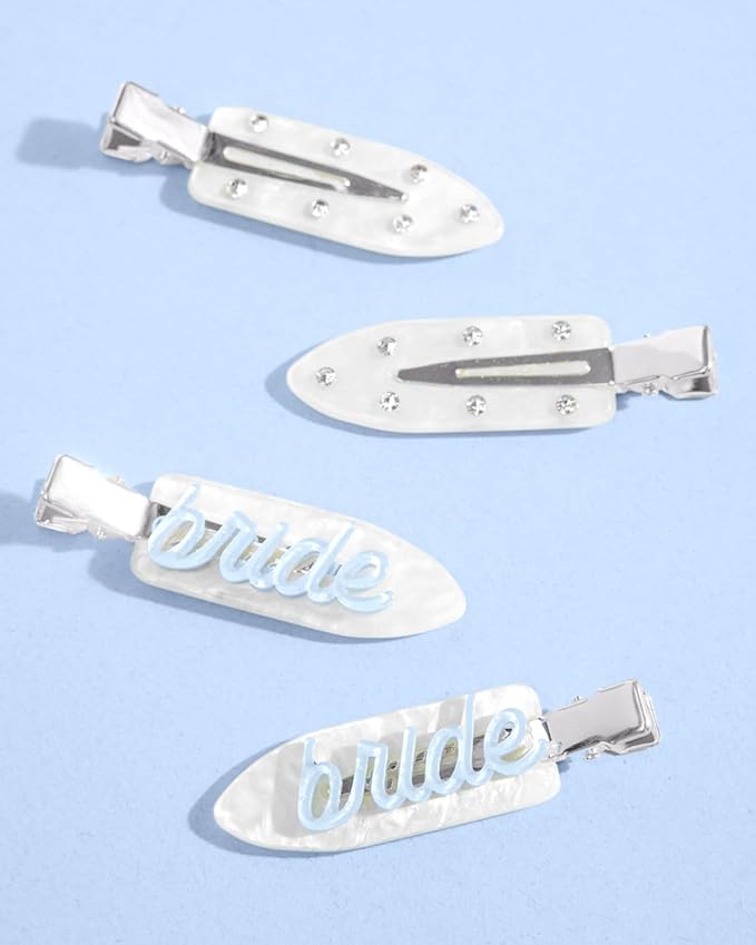 xo, Fetti Bride Beauty Clips - 4 pc | Bachelorette Party, Blue White Bridal Hair Clip, Wedding Get Ready With Me, Bridal Shower Favor, Wedding Accessory