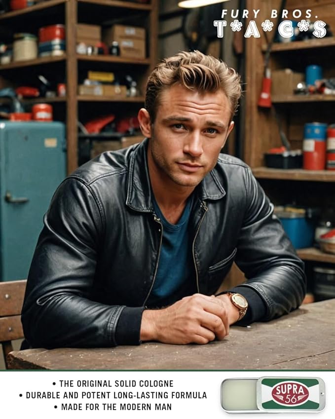 FURY BROS. TAGS Men’s Solid Cologne | Supra 56 | Sandalwood Patchouli Cedar | Beeswax Grapeseed Oil Fragrance | Made in USA | Travel Size .25 oz