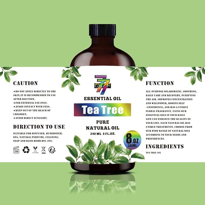 Tea Tree Essential Oil (8 oz / 240 ml) – Tea Tree Oils for diffusers, humidifiers, Home Baths, Cleaning Products, Yoga, DIY Soaps and DIY Scented Candles