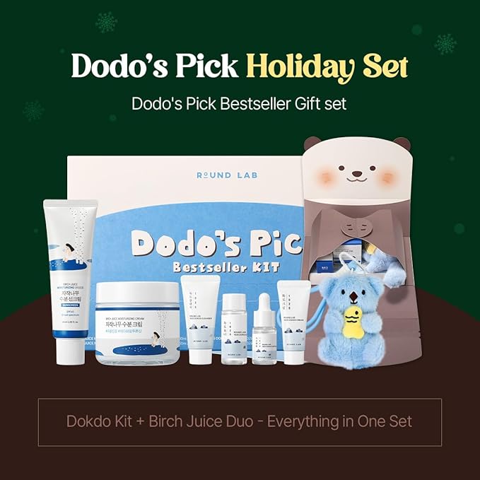 ROUND LAB Best Selling Kit, Dokdo Hydrating Trial Kit + Birch Juice Sunscreen + Birch Juice Moisturizing Cream 2.7 Fl Oz, Korean Skin Care Set, Holiday Gift Set, Stocking Stuffers, Amazon Exclusive