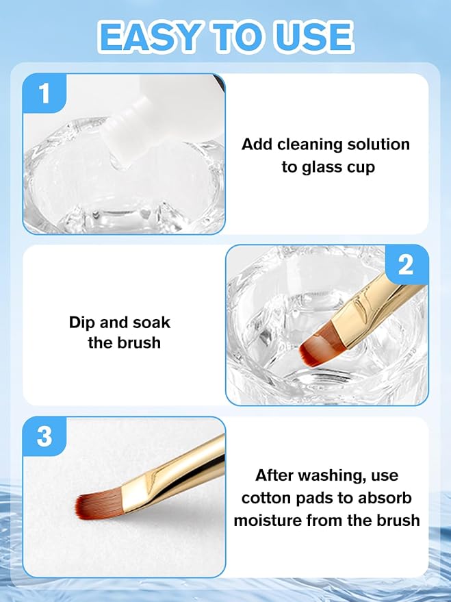 EBANKU 4OZ Nail Brush Cleaner, Nail Art Brushes Conditioner Quickly Clean Gel Nail Brush Clean Solution With Glass Cup and 100 Pcs Cleaning Pad for Nail Extension Gel