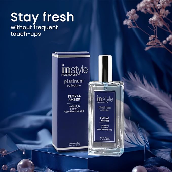 Instyle Fragrances, Platinum Collection, Floral Amber, Inspired by Chanel's Coco Mademoiselle, Women’s Eau de Parfum, CLEAN, Vegan, Paraben-Free, Never Tested on Animals, 3.4 Fluid Ounces