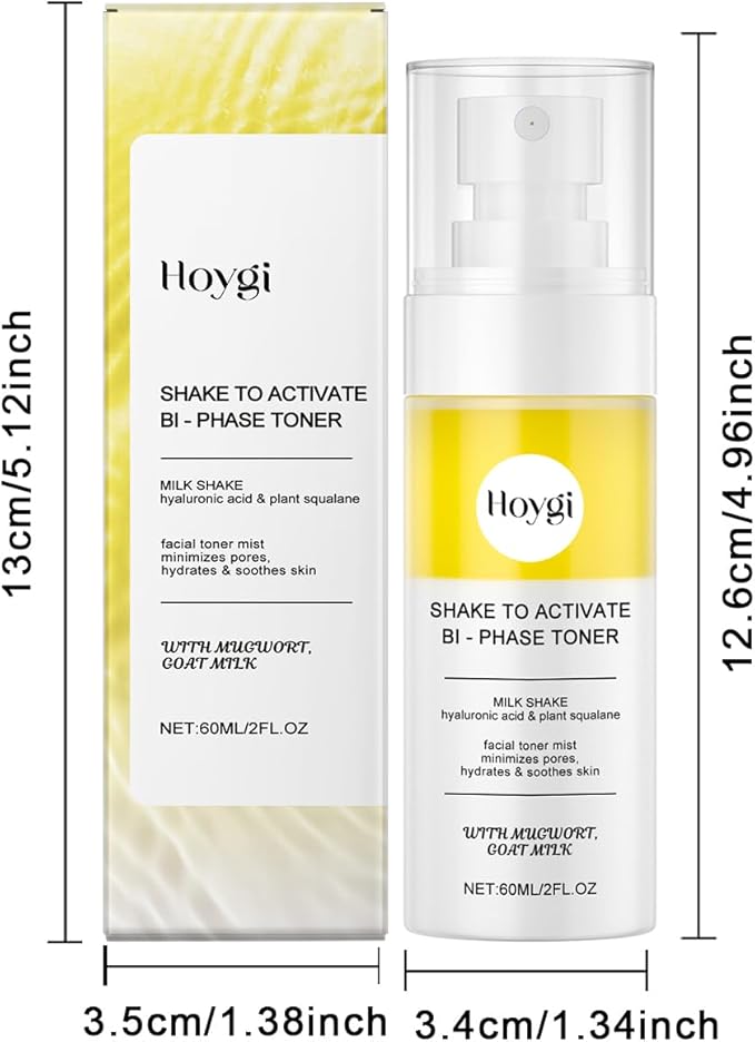 Bi-Phase Hydrating Facial Mist with Hyaluronic Acid & Goat Milk, Shake-to-Activate Formula for Intense Moisture & Soothing Relief, Lightweight Spray with Plant Squalane, for Sensitive Skin, 2 fl oz