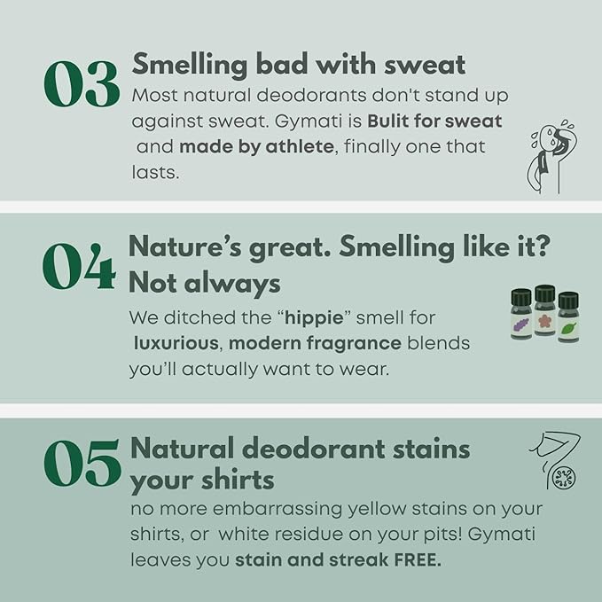 Gymati - Fitness Deodorant Spray for Men - Aluminum-Free - All Day Ultimate Odor Protection - Built For Sweat - Air-Powered - Vegan & Plant-Based - Made in USA - Homme - 3.4oz Travel Size - 3 Pack