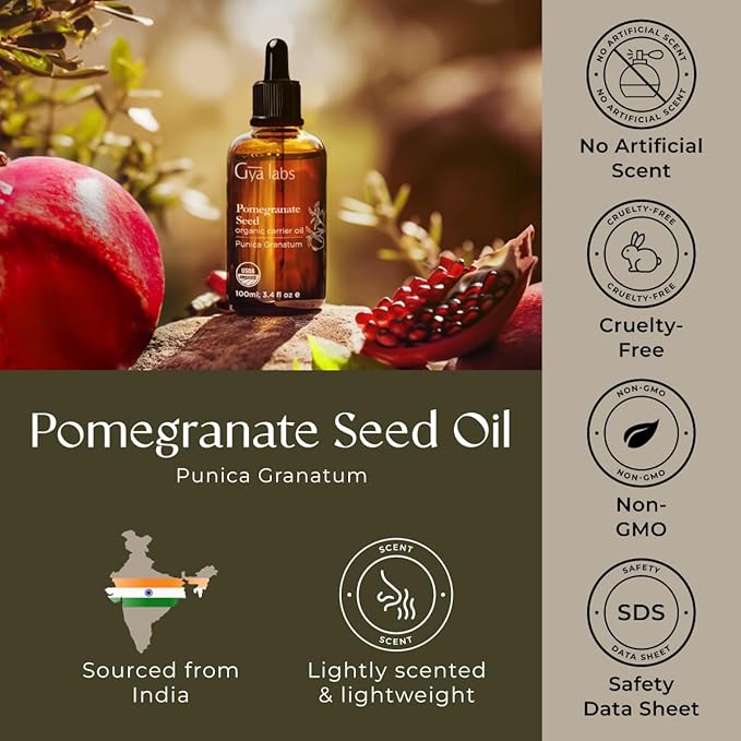 Gya Labs Pomegranate Seed Carrier Oil - 3.4 Fl Oz - for Hair, Skin, Face, Scalp & Body Massage