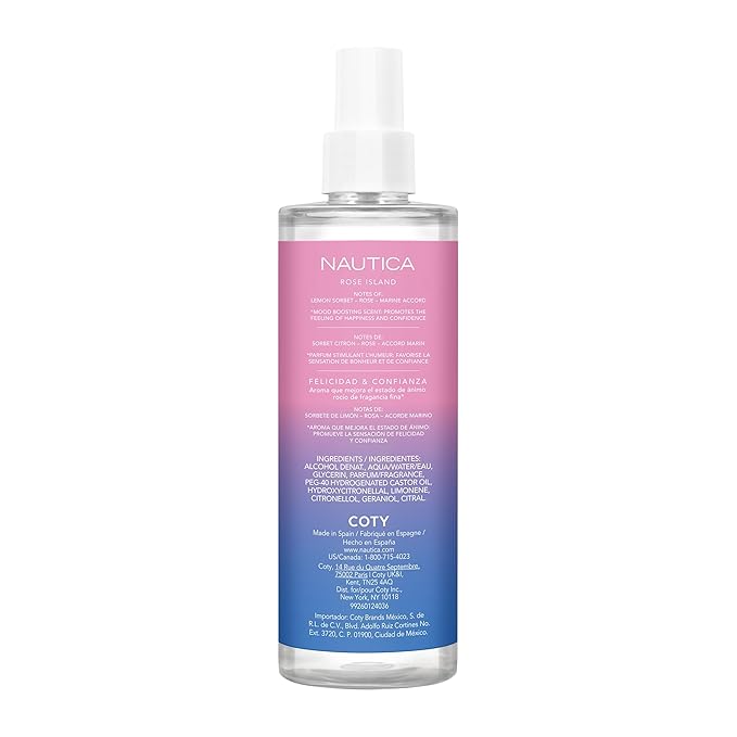 Nautica for Her Rose Island Body Mist, 8.4 Fl Oz (Pack of 1), Notes of Lemon, Rose, and Musk, Women's Fragrance, Long Lasting, Mood-Boosting Fragrance, Vegan Formula