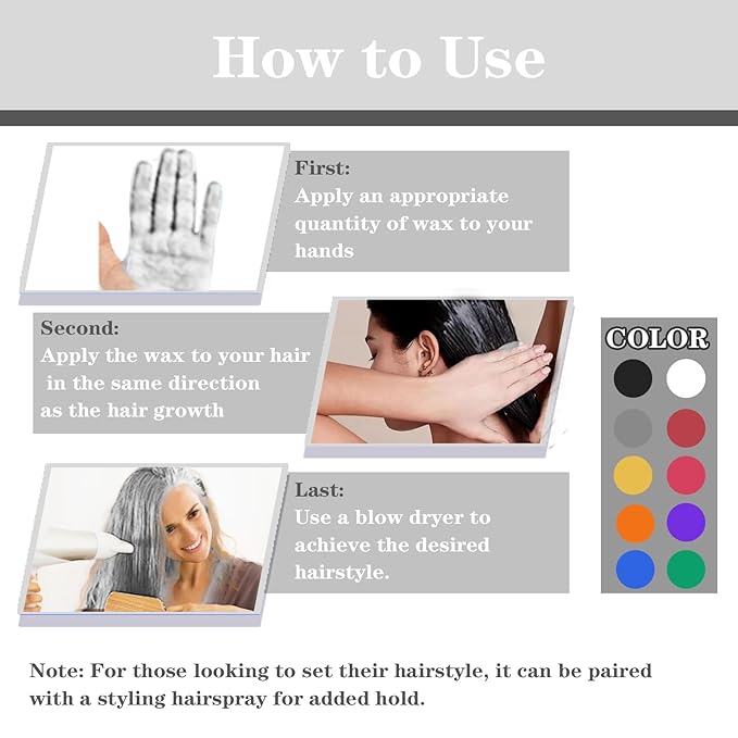 White Hair Color Wax, Temporary Washable Hair Color Dye for Kids, Temporary Dye Wax Natural Hairstyle Cream Hair Pomades for Women & Men Party Cosplay Halloween