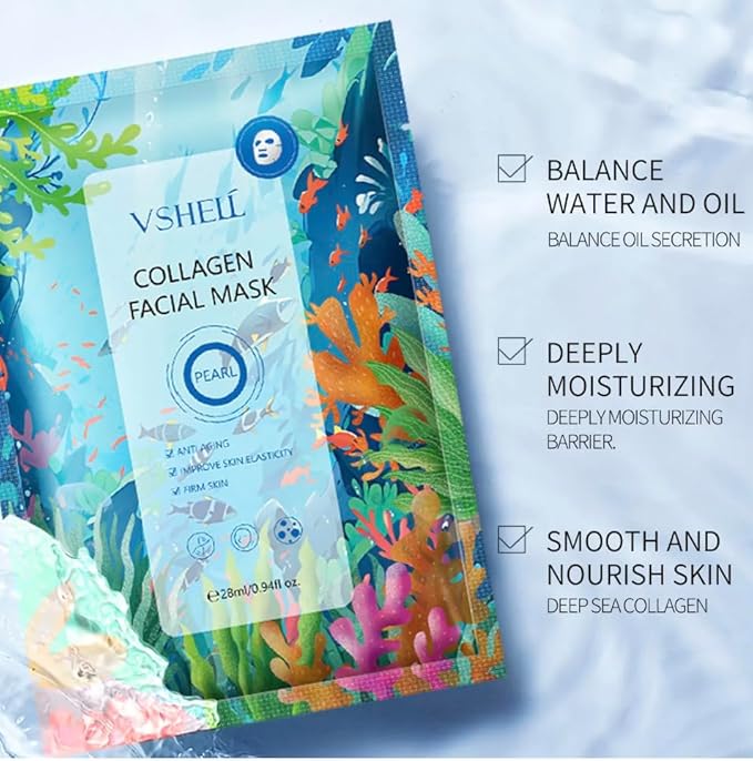 Collagen Anti-Aging Face Sheet Mask, Set of 10 – Firming & Hydrating Skincare with Hyaluronic Acid – Moisturising Repair Treatment for Sensitive Skin – Holiday-Ready Glow for Women & Men