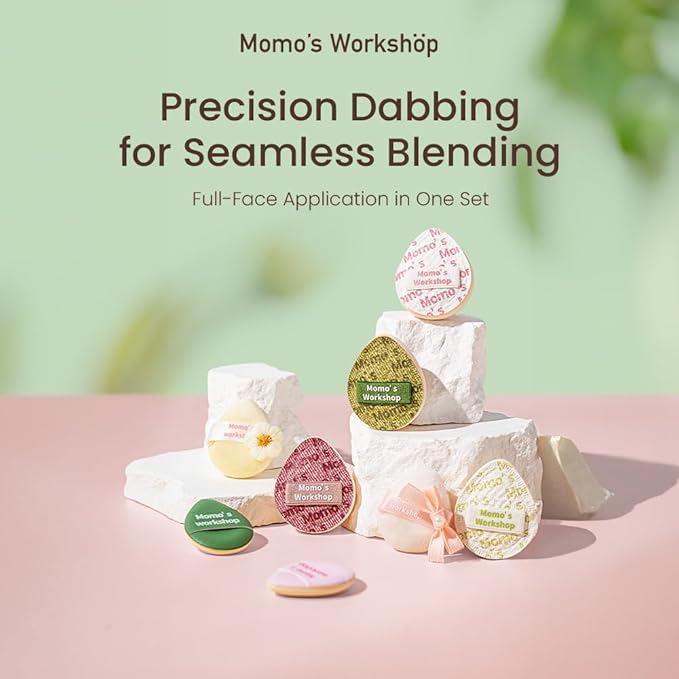 Mini Denim Makeup Sponge Set,Mini Makeup Blenders Sponge for Concealer/Blush/Highlighter, Perfect for Detail Work & Travel,4pcs Green Mini Concealer Puffs with Travel Pouch