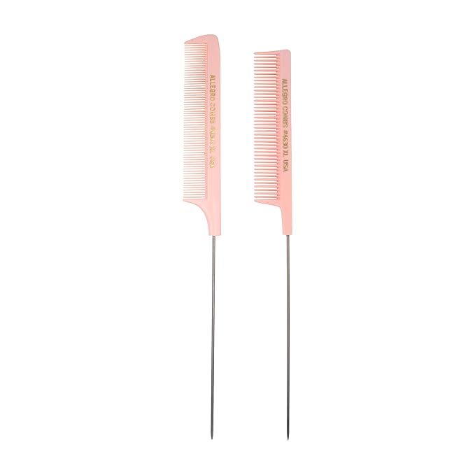 Allegro XL Rat Tail & Pin Combs - Metal Tail Foiling Combs for Stitch Braids - 2 Pc. (Rose)