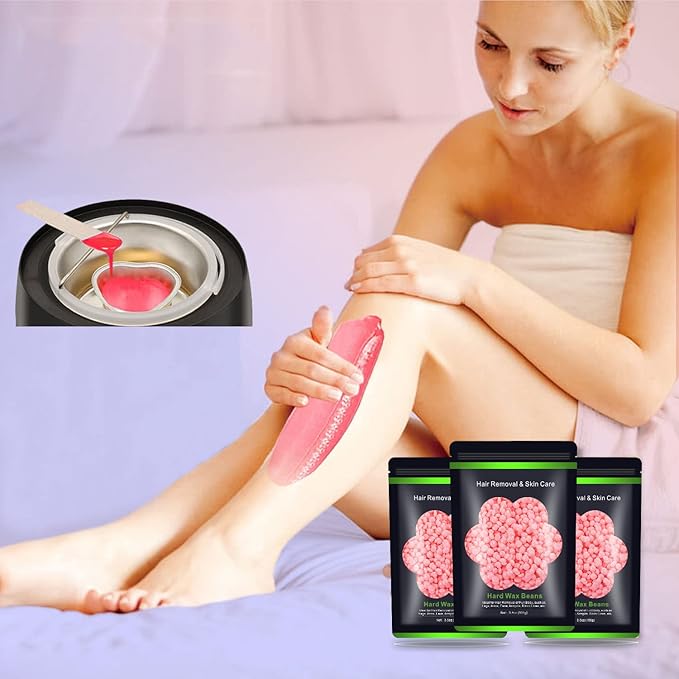 Wax Beads for Hair Removal 10.5oz/ 300g, Auperwel Hard Wax Beans for Brazilian, Face, Bikini, Eyebrow, Legs, At Home Painless Waxing Beads for Women Men 3 packs