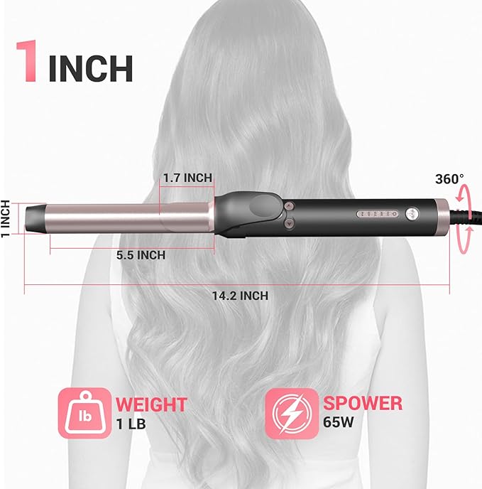 Rotating Automatic Curling Iron for Waves-Curling Wand for Long Hair, Extra Long Barrel Ceramic Hair Curler for Women,Dual Voltage, 5 Temps & 30s Heat-up (Rose Gold, 1 inch)