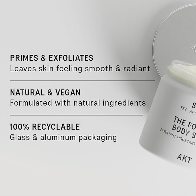 AKT The Foaming Body Scrub 8.4 Fl Oz, Skin Exfoliator, Body Scrub with Rice & Sugar, Papaya & Nourishing Oils, Natural Exfoliating Sugar Scrub with Vitamin E, Dead Skin Remover for Body